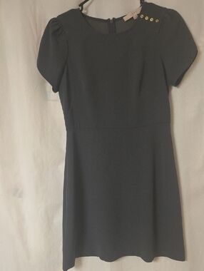 LOFT Black Short-Sleeve Mini Dress with Shoulder Button Detail